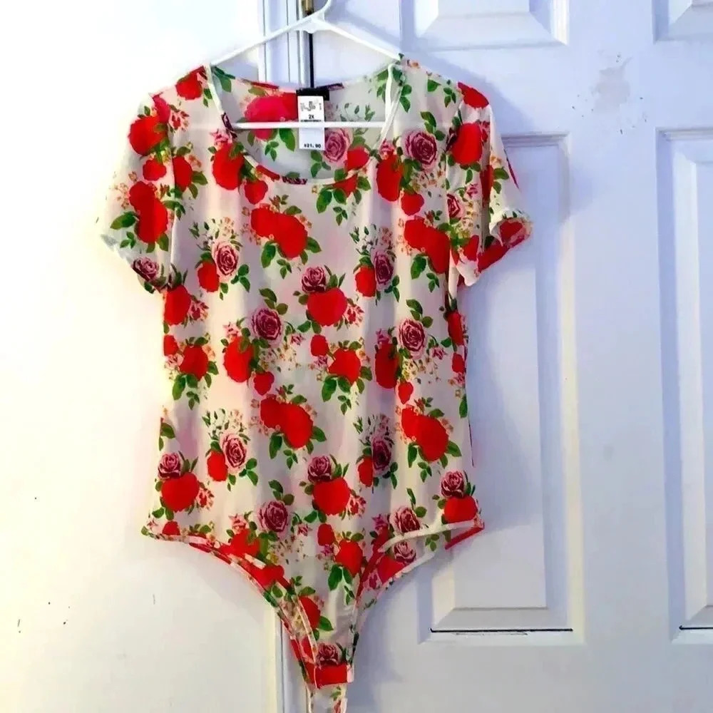 Sheer floral bodysuit